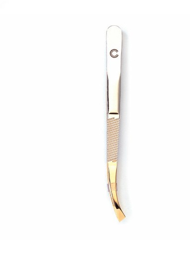  Tweezer- Stainless Steel Gold Curved Slant Tips
