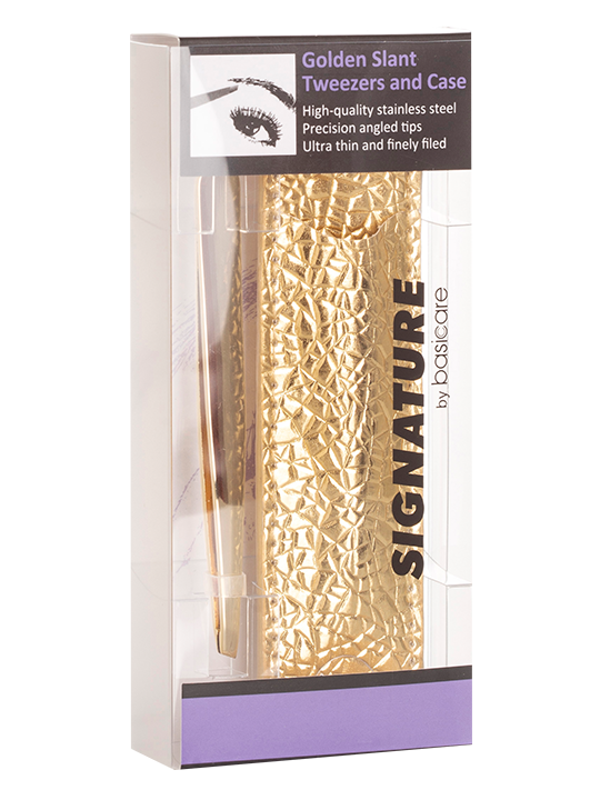 SIGNATURE Gold Slant Tweezers & Case-0