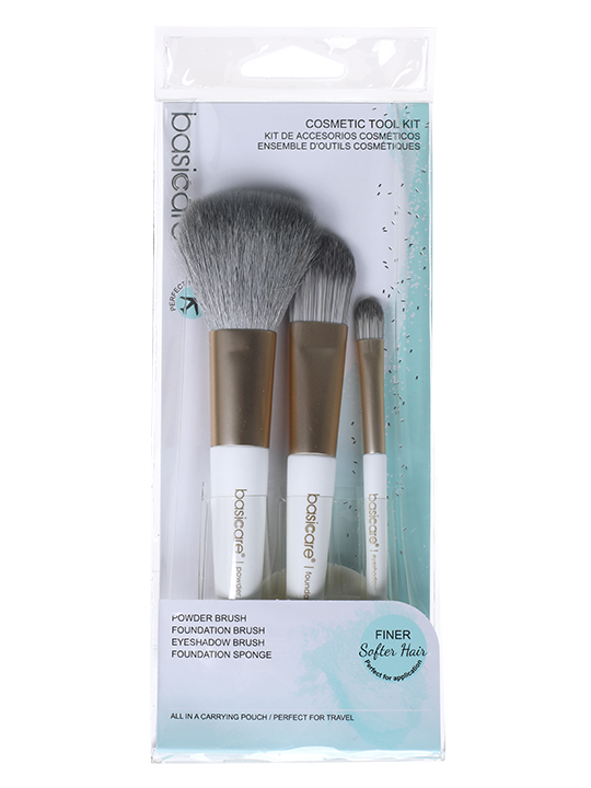 Cosmetic Tool Kit- 3 Cosmetic Brushes & Foundation Sponge-0